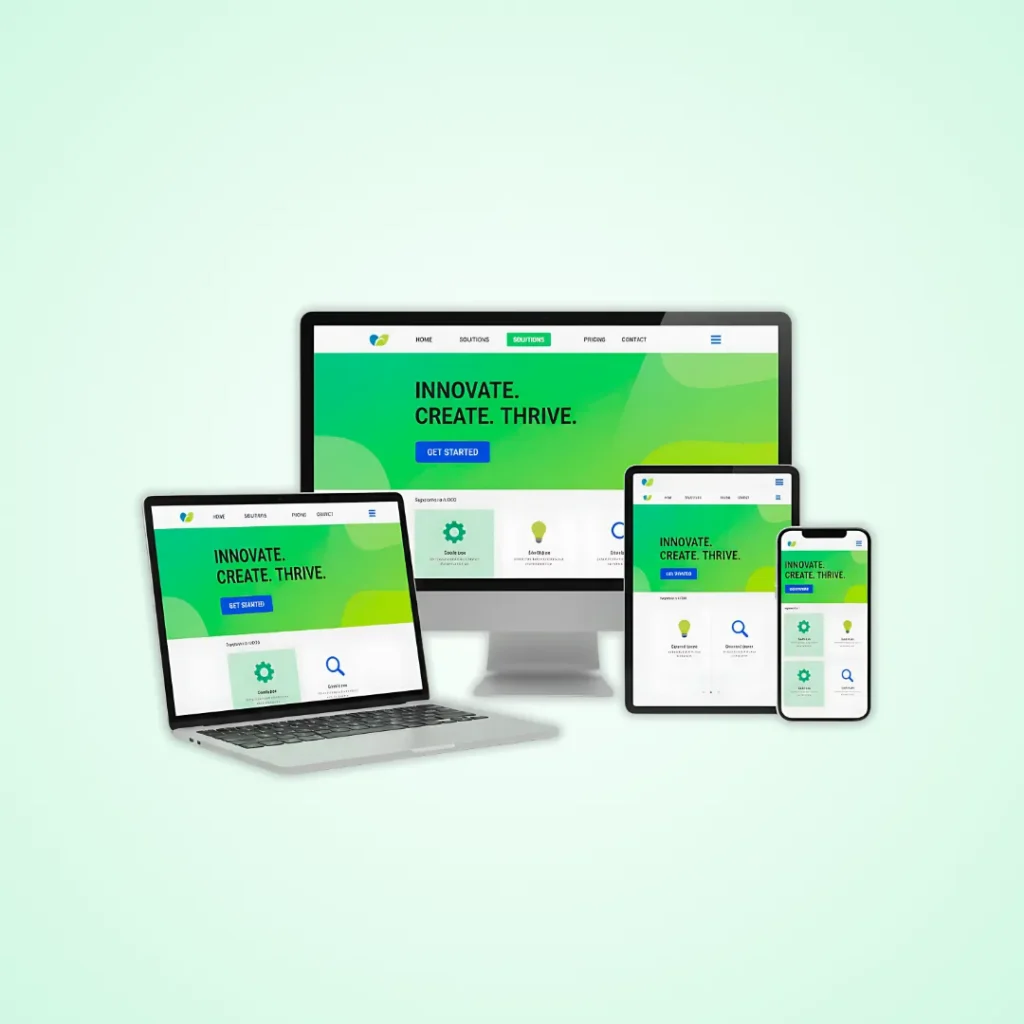 Responsive website mockup displayed on a desktop, laptop, tablet, and mobile phone, highlighting OnlineShree's cross-platform website creation and design services.